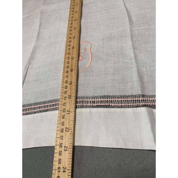 Vintage White Linen Hand Towel with Pink Embroidered Initial Monogram - Picture 6 of 8